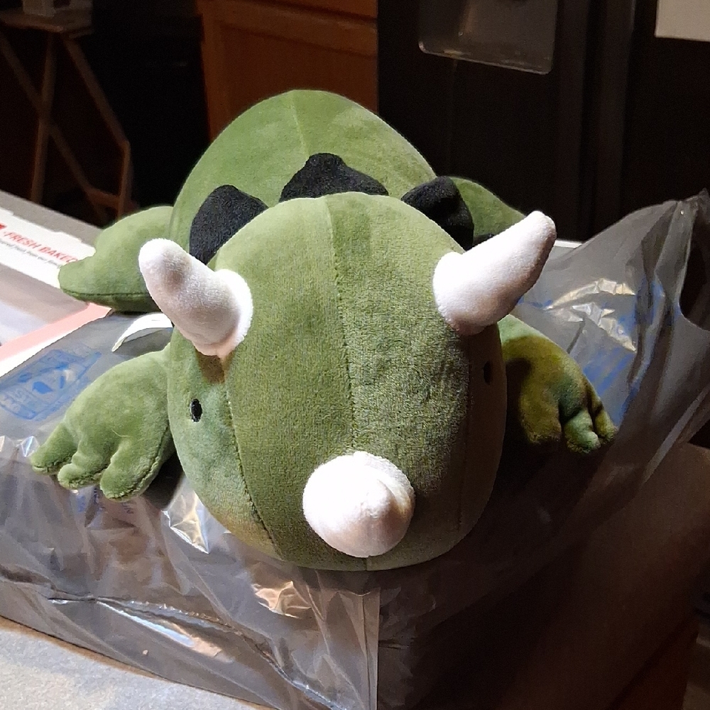 Green Triceratops Stuffed Animal Toy By Kowsi